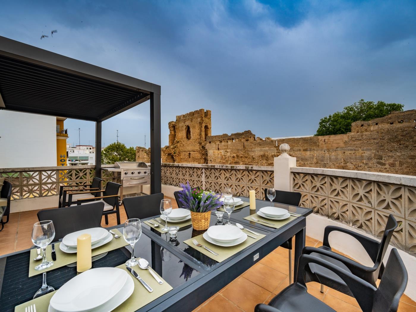 Impressive solarium with stunning views over Marbella Medieval Castle and fortress
